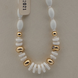 Vintage Czech necklace white rondelle oval glass beads 16"