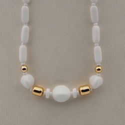 Vintage Czech necklace white rectangle triangle glass beads 15"