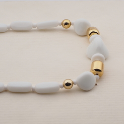 Vintage Czech necklace white rectangle triangle glass beads 15"