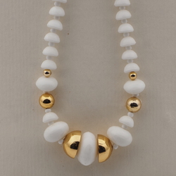 Vintage Czech necklace white cup rondelle glass beads 16"