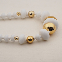 Vintage Czech necklace white cup rondelle glass beads 16"