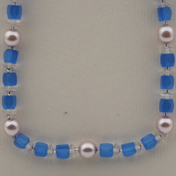 Vintage Czech necklace pearl clear blue satin atlas glass beads 