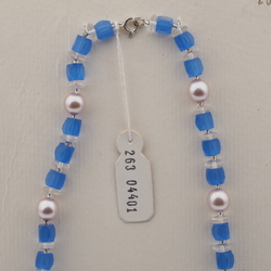Vintage Czech necklace pearl clear blue satin atlas glass beads 
