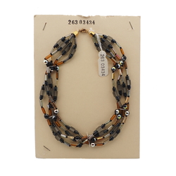 Vintage Czech 4 strand necklace metallic lustre bicolor frost glass beads 