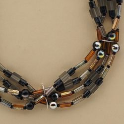 Vintage Czech 4 strand necklace metallic lustre bicolor frost glass beads 