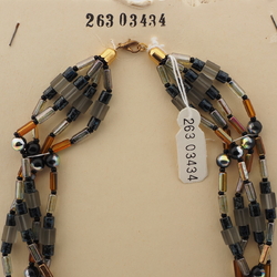 Vintage Czech 4 strand necklace metallic lustre bicolor frost glass beads 