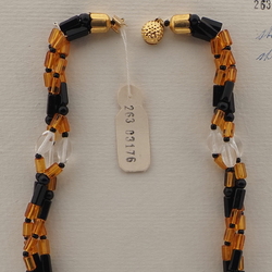 Vintage Czech 3 strand necklace clear black topaz glass beads 