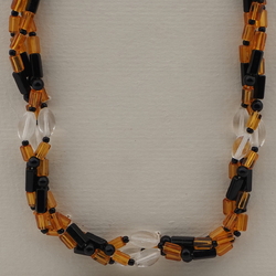Vintage Czech 3 strand necklace clear black topaz glass beads 