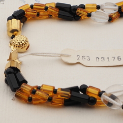 Vintage Czech 3 strand necklace clear black topaz glass beads 