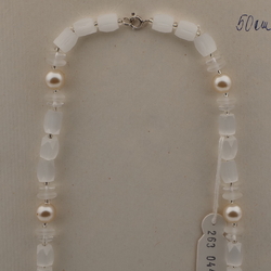 Vintage Czech necklace pearl frost satin atlas clear glass beads 