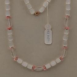 Vintage Czech necklace frost satin atlas clear pink bicolor glass beads 