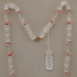 Vintage Czech necklace frost satin atlas clear pink bicolor glass beads 