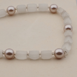 Vintage Czech necklace pearl frost satin atlas clear glass beads 18"