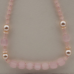 Vintage Czech necklace pearl pink frost satin atlas glass beads 