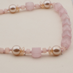 Vintage Czech necklace pearl pink frost satin atlas glass beads 