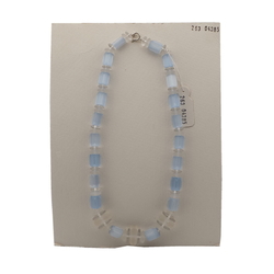 Vintage Czech necklace frost clear blue satin atlas glass beads 