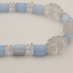 Vintage Czech necklace frost clear blue satin atlas glass beads 