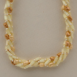 Vintage Czech 4 strand necklace beige brown satin atlas glass beads 