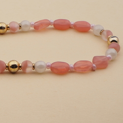 Vintage Czech necklace opaline pink frost glass beads