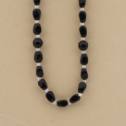 Vintage Czech necklace black round rectangle glass beads 14"