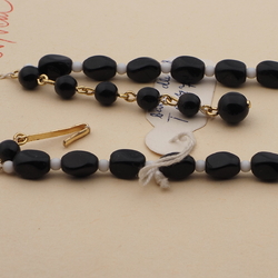 Vintage Czech necklace black round rectangle glass beads 14"
