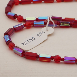 Vintage Czech necklace vitrail red pentagon glass beads 23"