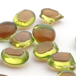 Lot (12) Czech antique green glass cabochon drops craft supplies 10-12mm