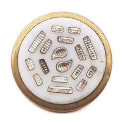 Vintage Czech 2 part brass mounted geometric inlaid rhinestone white glass cabochon button 19mm