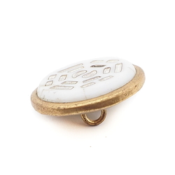 Vintage Czech 2 part brass mounted geometric inlaid rhinestone white glass cabochon button 19mm