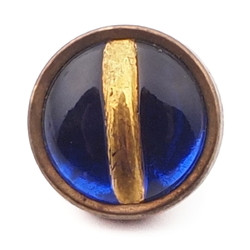 Vintage Czech 2 part brass mounted gold gilt blue glass cabochon dimi button 12mm