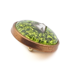 Vintage Czech brass mounted intaglio bumpy green glass cabochon and rhinestone button 18mm