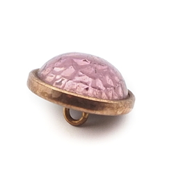 Vintage Czech 2 part brass mounted intaglio bumpy pink glass cabochon button 17mm 