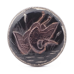 Antique Victorian Czech metallic lustre black glass heron pendant hatpin bead 35mm 