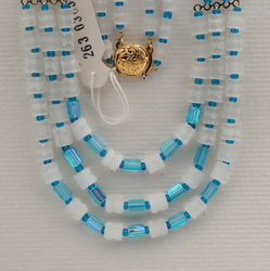 Vintage Czech 2 to 3 strand necklace satin atlas blue vitrail glass beads