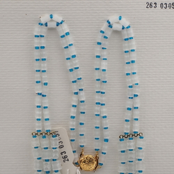 Vintage Czech 2 to 3 strand necklace satin atlas blue vitrail glass beads