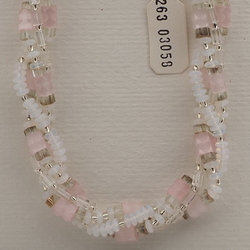 Vintage Czech 1 to 4 strand necklace pink satin atlas clear opaline glass beads