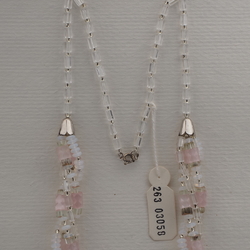 Vintage Czech 1 to 4 strand necklace pink satin atlas clear opaline glass beads