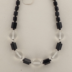 Vintage Czech necklace black clear frost glass beads