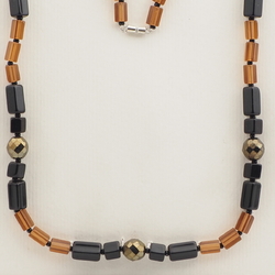 Vintage Czech necklace black topaz bronze glass beads