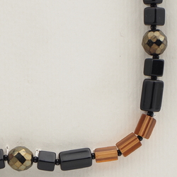 Vintage Czech necklace black topaz bronze glass beads