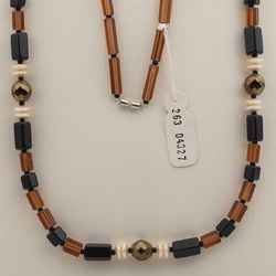 Vintage Czech necklace black topaz bronze pearl glass beads