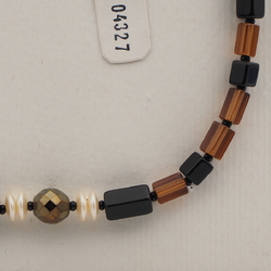 Vintage Czech necklace black topaz bronze pearl glass beads