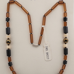 Vintage Czech necklace black topaz bronze pearl glass beads