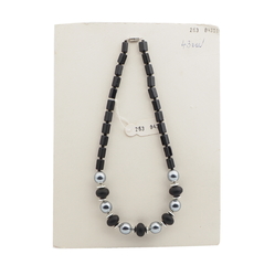 Vintage Czech necklace black pearl metallic glass beads