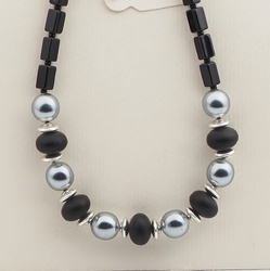 Vintage Czech necklace black pearl metallic glass beads