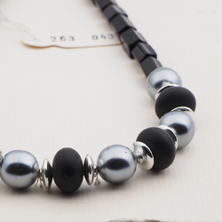 Vintage Czech necklace black pearl metallic glass beads