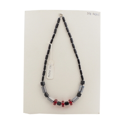 Vintage Czech necklace black silver lustre red glass beads