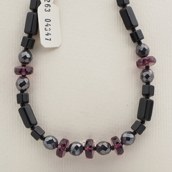 Vintage Czech necklace black hematite purple glass beads