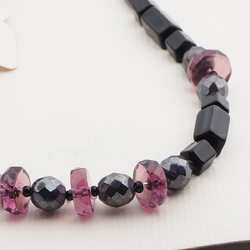 Vintage Czech necklace black hematite purple glass beads