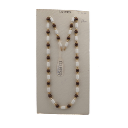 Vintage Czech necklace element glasses holder white brown glass beads 24"